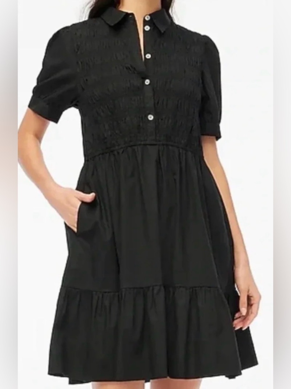 J. Crew Smocked Shirt Dress / Black